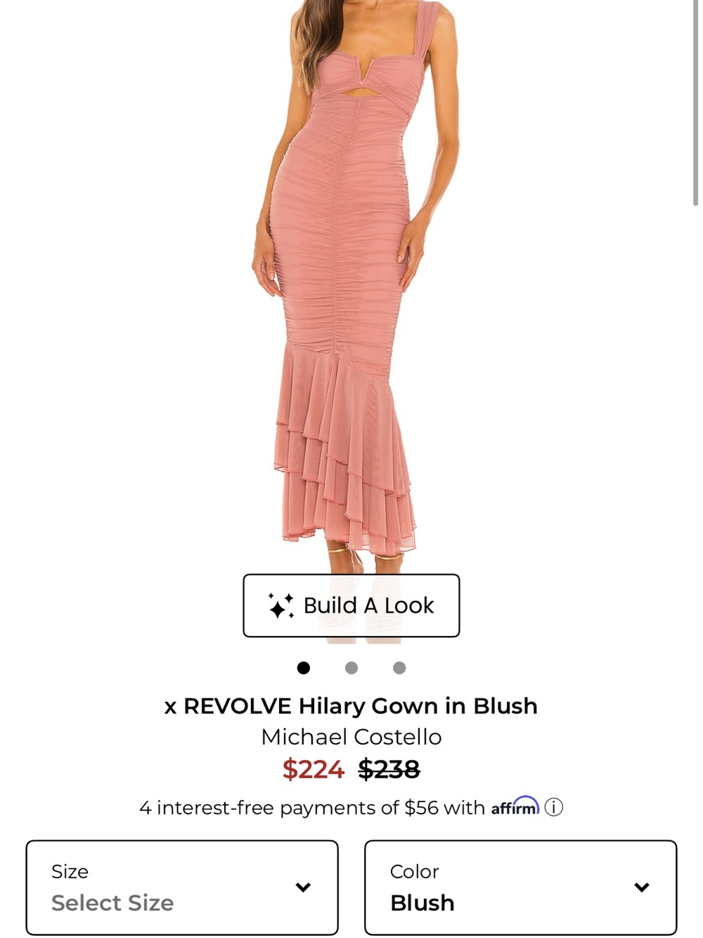 Michael Costello Blush Ruched Maxi Gown